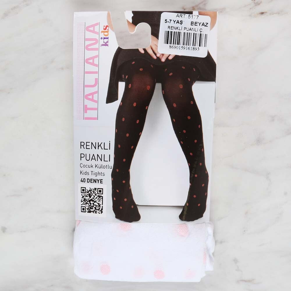 İtaliana 5177 Renkli Puanlı Çocuk Külotlu Çorap, Beyaz 5/7 Yaş